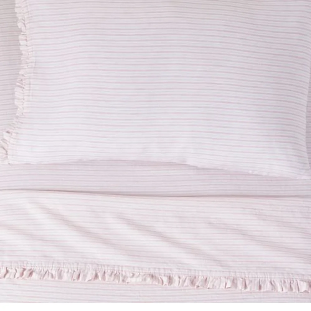 West Elm Heather Taylor Home Canyon Stripe Ruffle European Flax Linen Sheet Set
